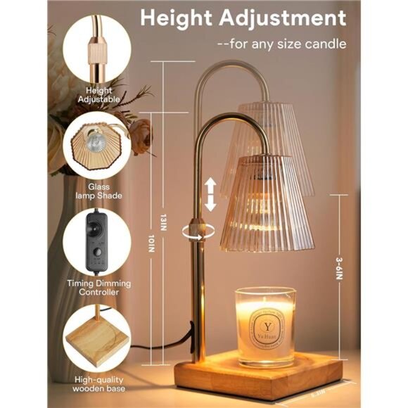 Candle Warmer Lamp Dimmable Wax Melts Warmer Adjustable Height Timer Home Decor - Picture 2 of 8